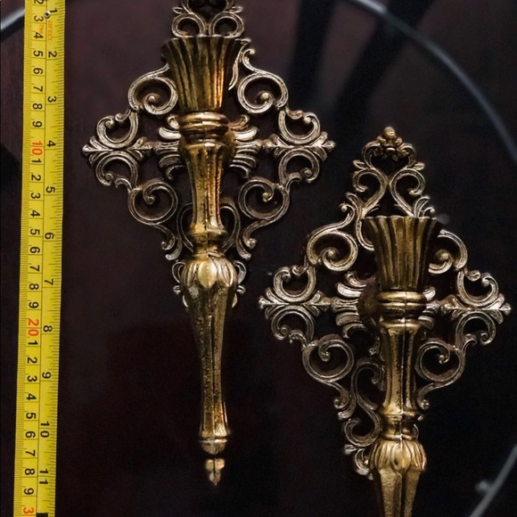 GORGEOUS VINTAGE ORNATE WALL CANDLE SCONCES MOODY MAXIMALISM - Picture 8 of 8